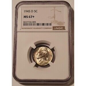 1945 D Jefferson Silver Nickel Unc MS67+ NGC Toned